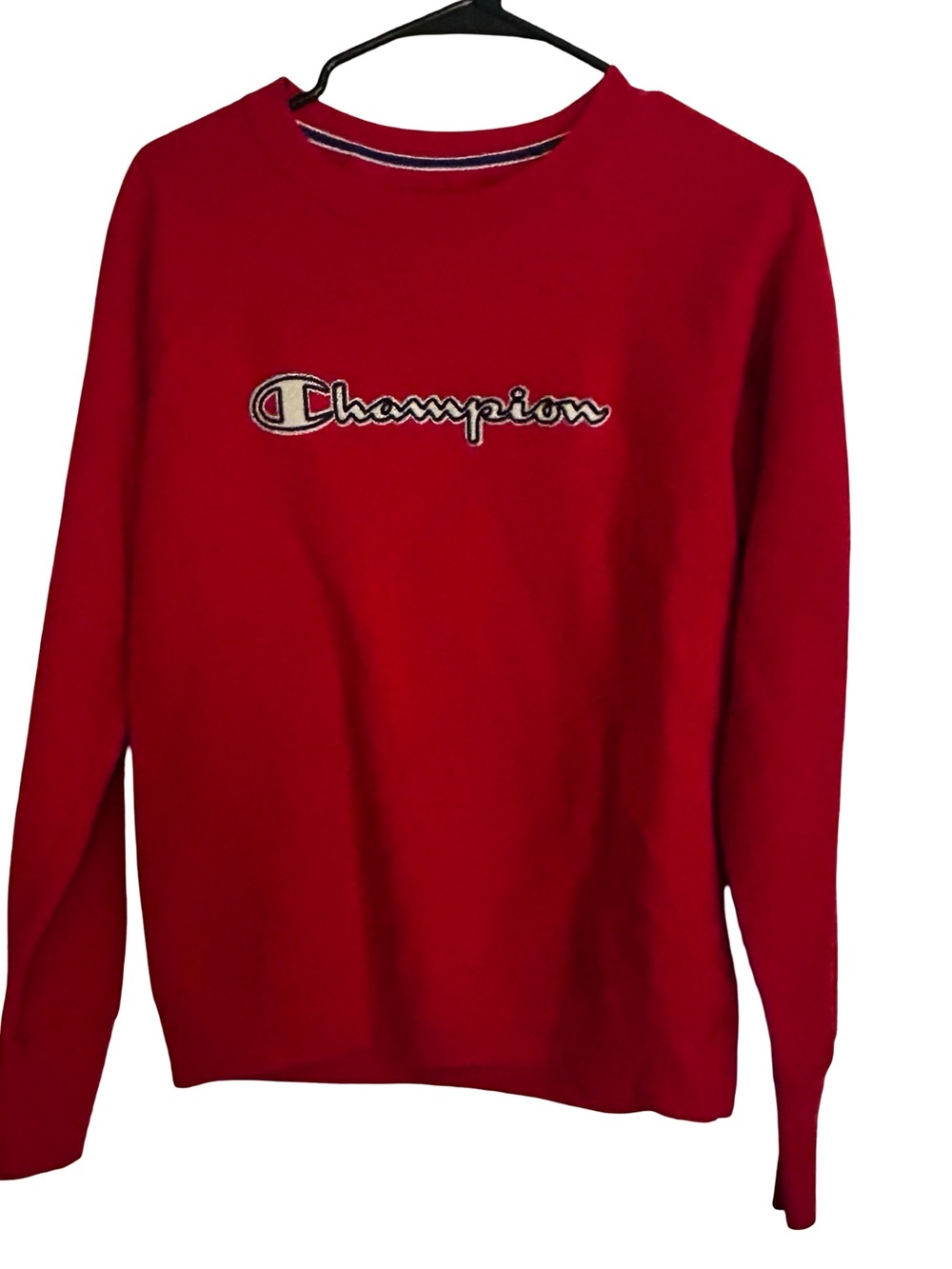 Champion Red Crewneck Sweatshirt with Script Logo